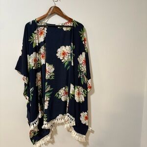Umgee Women’s Boho Floral Kimono Cardigan Tassel Trim M/L